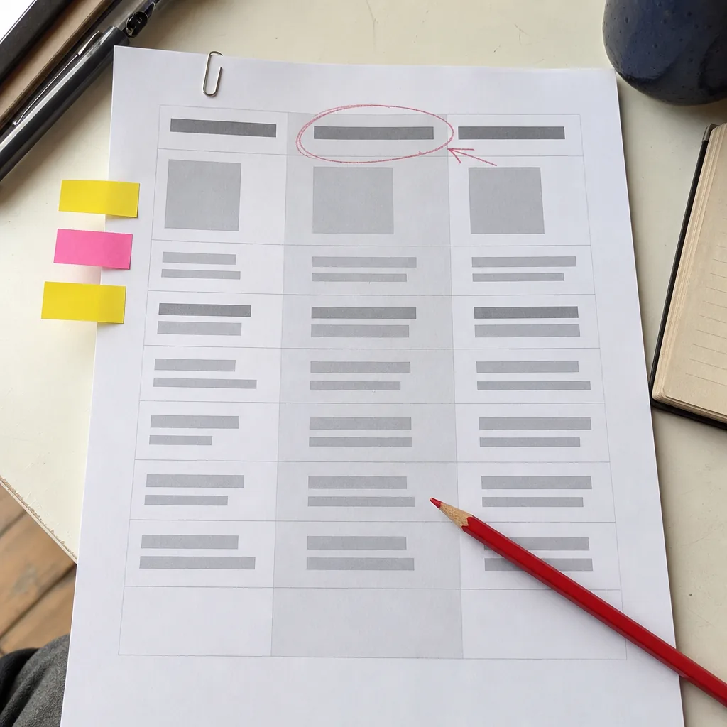 Printed pricing comparison page with three plan columns, one figure circled in red pencil